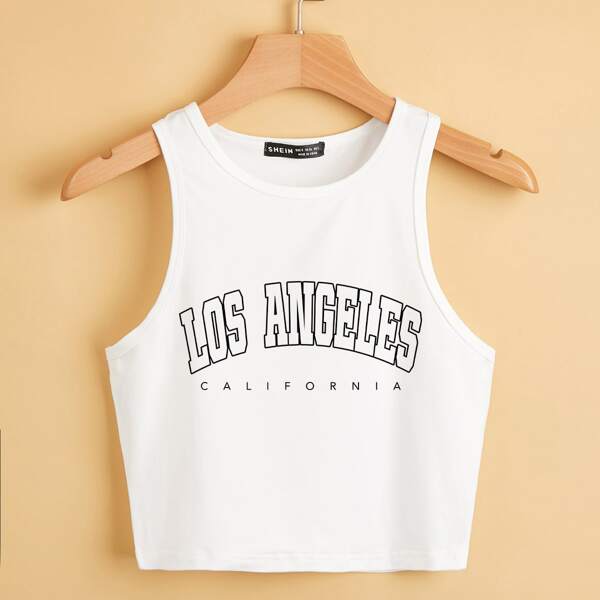 

Letter Graphic Crop Tank Top, White