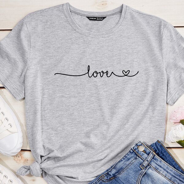 

Letter & Heart Print Tee, Light grey