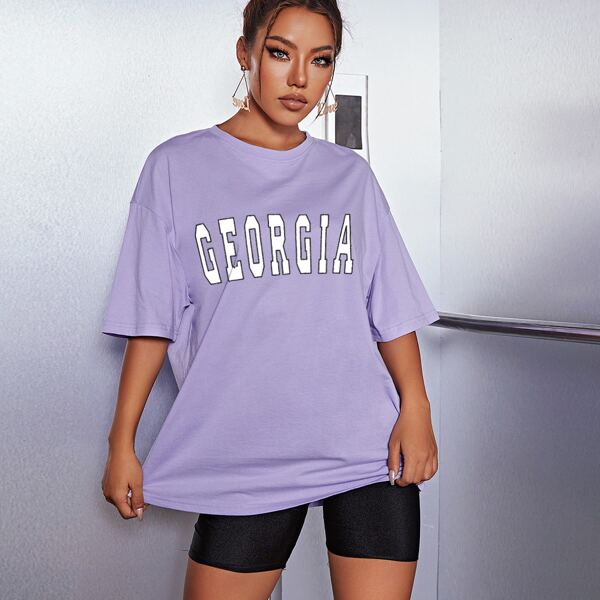 

Drop Shoulder Letter Graphic Longline Tee, Dusty purple