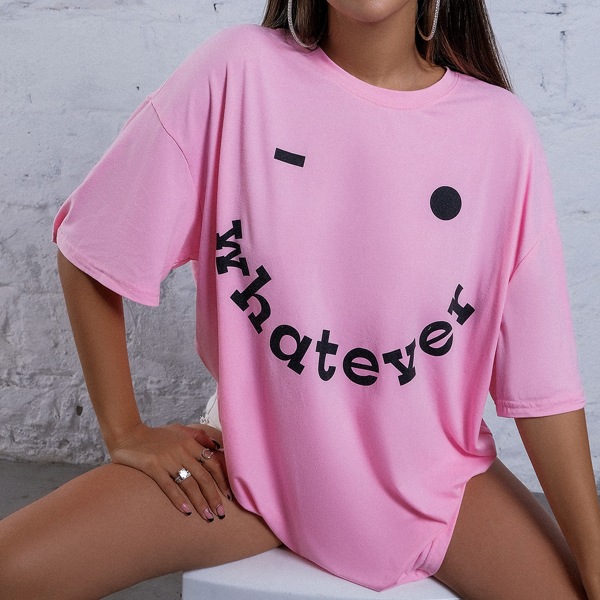 

Letter Graphic Drop Shoulder Tee, Pink