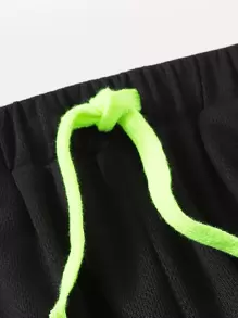 SHEIN Boys Graphic Print Tee & Track Shorts Set - Black - View 3