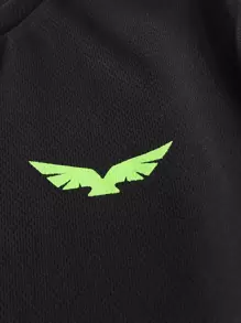 SHEIN Boys Graphic Print Tee & Track Shorts Set - Black - View 4