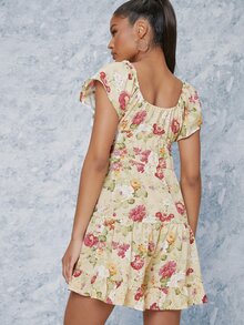 SHEIN Unity 印花打結荷葉邊罩衫式連衣裙 - 彩色 - 查看 2