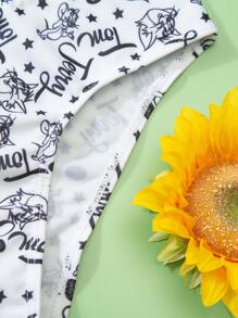 TOM & JERRY X SHEIN Tween Girl Cartoon Graphic Bikini Set Summer Beach - Black and White - View 4