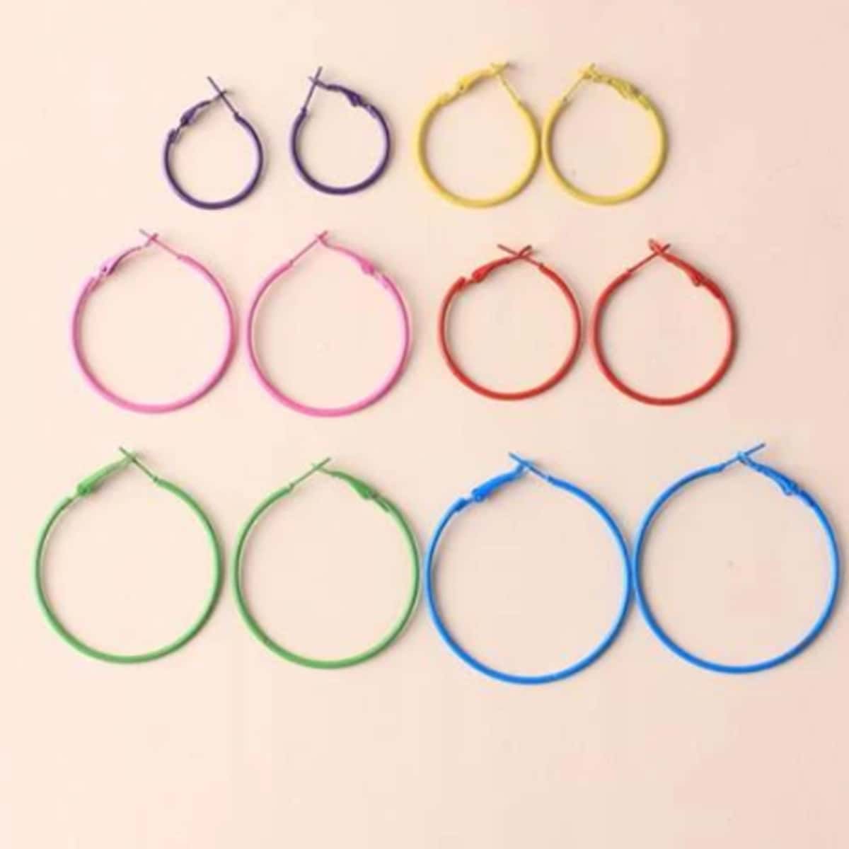 

6pairs Simple Hoop Earrings, Multicolor