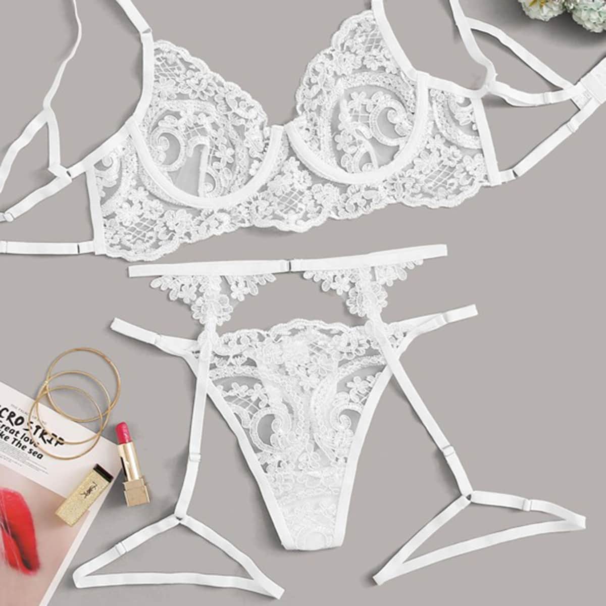 

3pack Garter Lace Lingerie Set, White