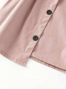Girls Button Front Belted Combo Fitted Dress - Dusty Pink - View 3