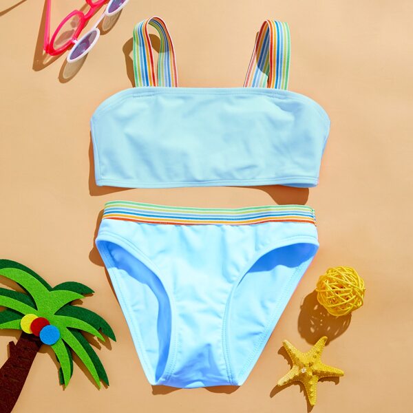 

Toddler Girls Stripe Tape Bikini Swimsuit, Blue