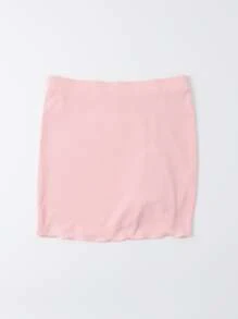 Falda con cordón en el frente acanalada, para vacaciones de verano - Rosa - Ver 2