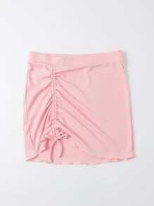 Falda con cordón en el frente acanalada, para vacaciones de verano - Rosa - Ver 3