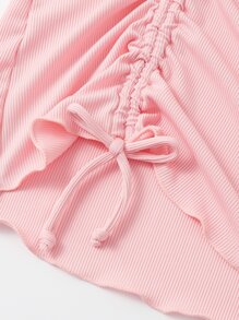 Falda con cordón en el frente acanalada, para vacaciones de verano - Rosa - Ver 5