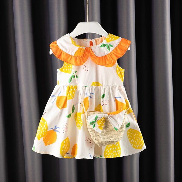 

Toddler Girls Lemon Print Statement Collar Dress Without Bag, Multicolor