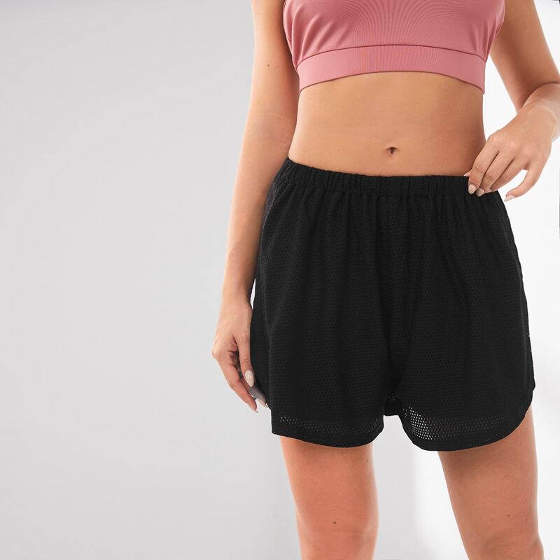 

Solid Elastic Waist Sports Shorts, Black