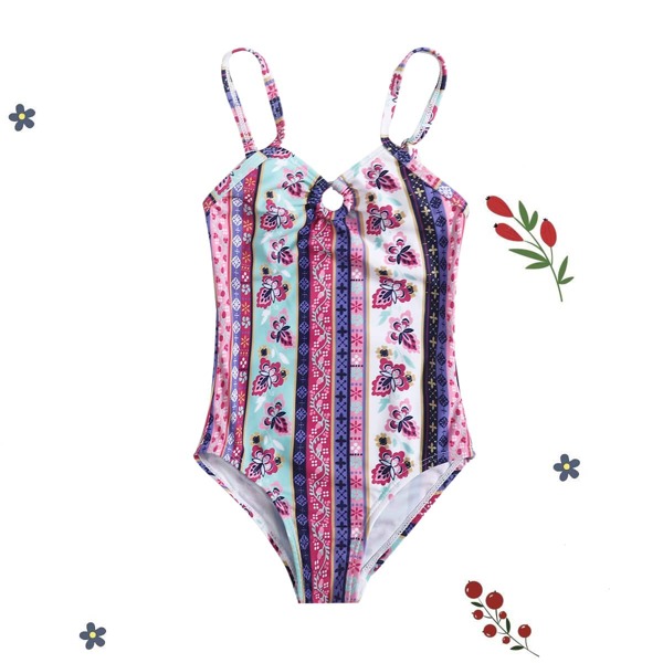 

Toddler Girls Floral Ring Linked One Piece Swimsuit, Multicolor