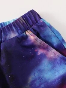 SHEIN Boys Checked Print Tee & Galaxy Print Shorts Set - Multicolor - View 4