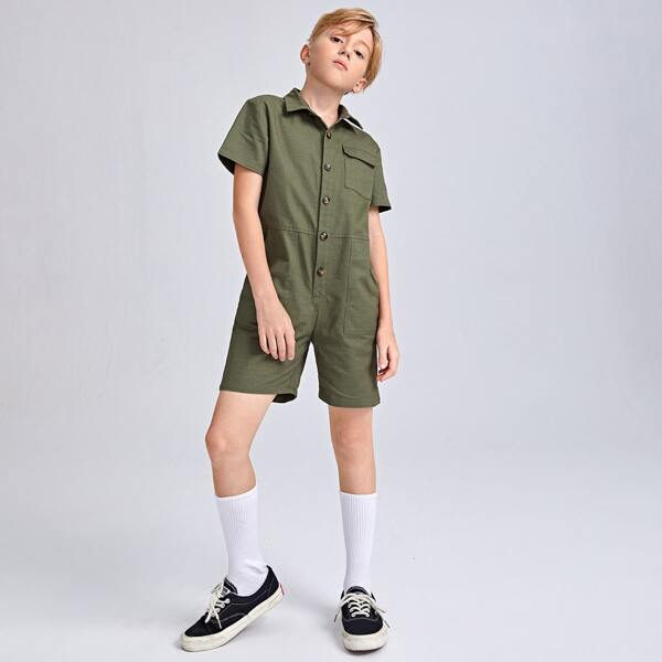 

Boys Flap Pocket Shirt Romper, Army green
