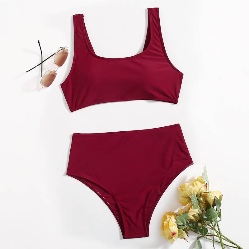 

Solid Tank Bikini Swimsuit, Burgundy