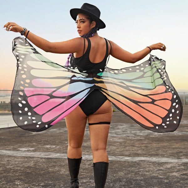 

3pack Plus Butterfly Wing Design Bikini Swimsuit, Black