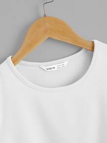 SHEIN Tween Girl Round Neck Solid Tee - White - View 3