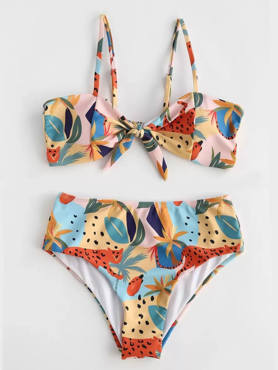 SHEIN Swim Bộ Bikini Mặt Trước In Hình Thực Vật & Động Vật Đi Biển Mùa Hè - Nhiều màu - Xem 1