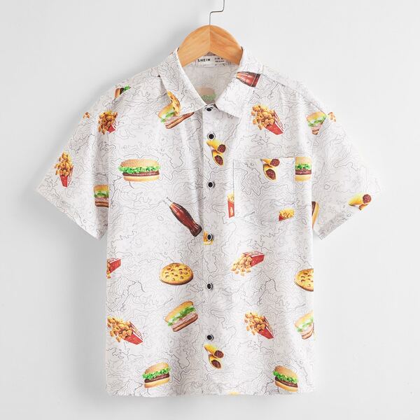 

Boys Hamburger & Chicken Rice Print Shirt, Multicolor