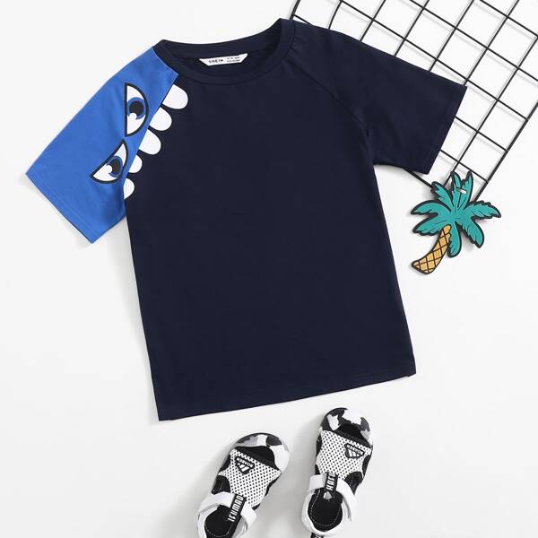 

Boys Cartoon Graphic Colorblock Top, Navy blue