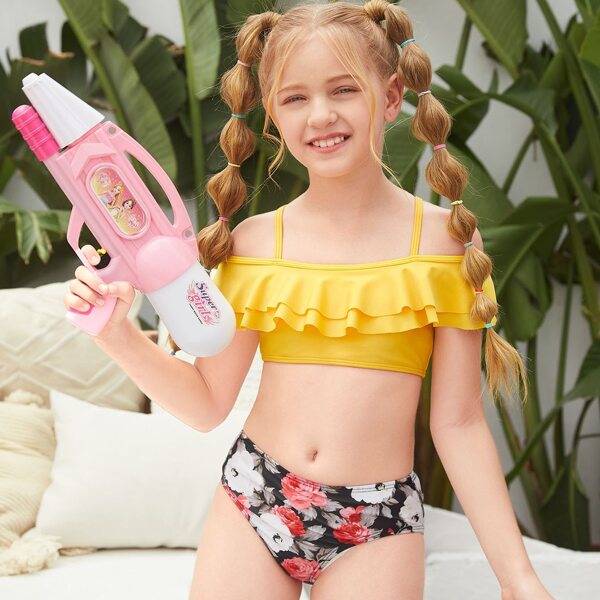 

Girls Floral Ruffle Trim Bikini Swimsuit, Multicolor