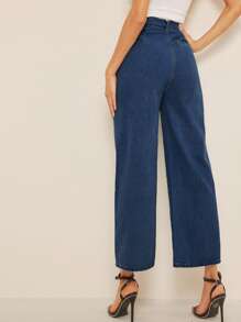 High Waisted Wide Leg Crop Jeans - Dark Wash - View 2