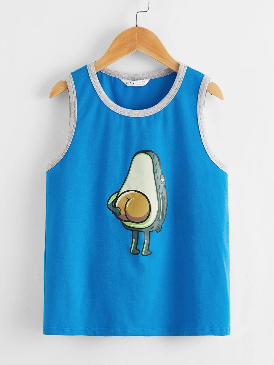 SHEIN Tanks Bé Trai Tương phản ràng buộc Hoạt hình Giải trí - Màu xanh lam - Xem 1