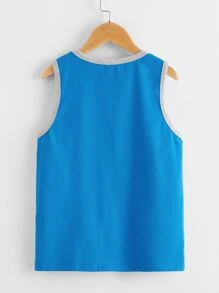 SHEIN Tanks Bé Trai Tương phản ràng buộc Hoạt hình Giải trí - Màu xanh lam - Xem 2