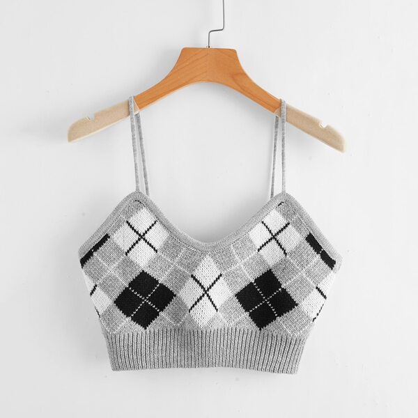 

Plus Plaid Crop Knit Top, Multicolor