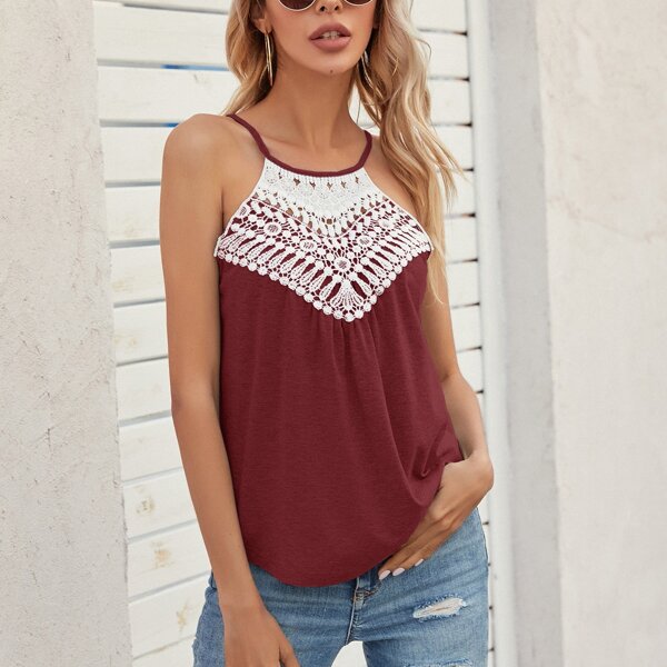 

Contrast Guipure Lace Cami Top, Burgundy