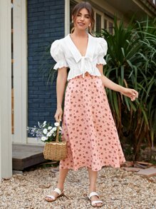 SHEIN Top con cordón delantero ribete con fruncido - Blanco - Ver 5