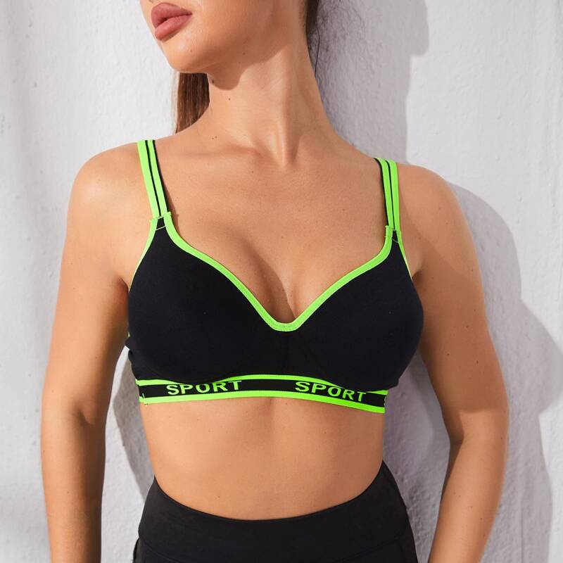 

Letter Criss Cross Medium Support Sports Bra, Black