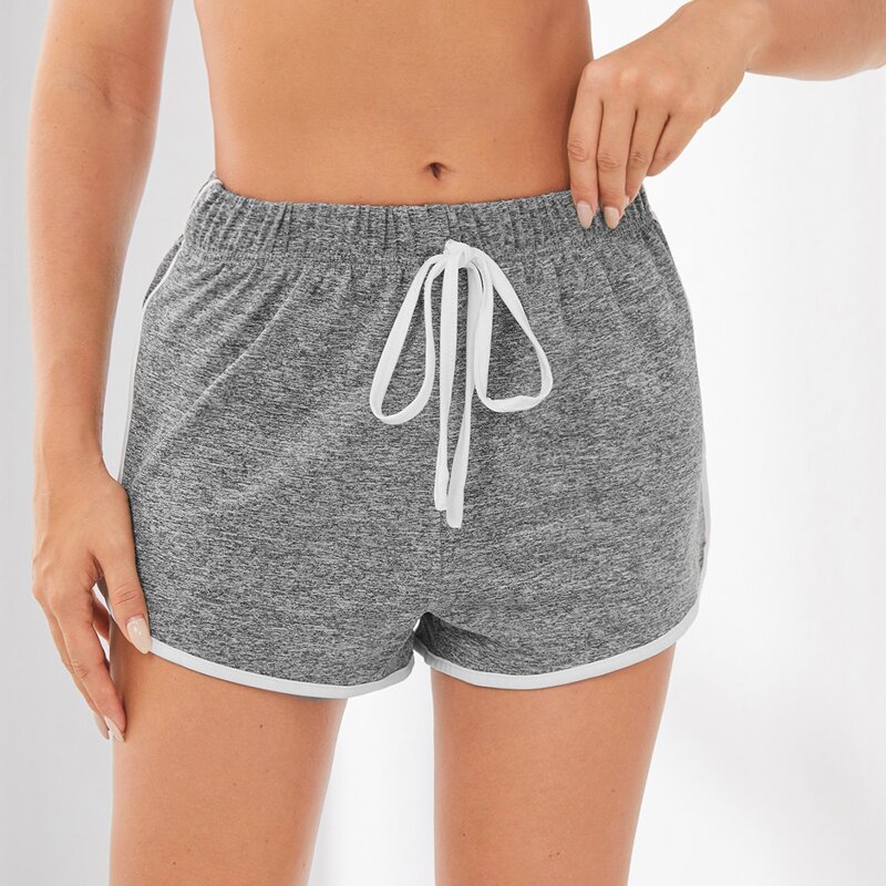 

Knot Waist Contrast Binding Sports Shorts, Light grey