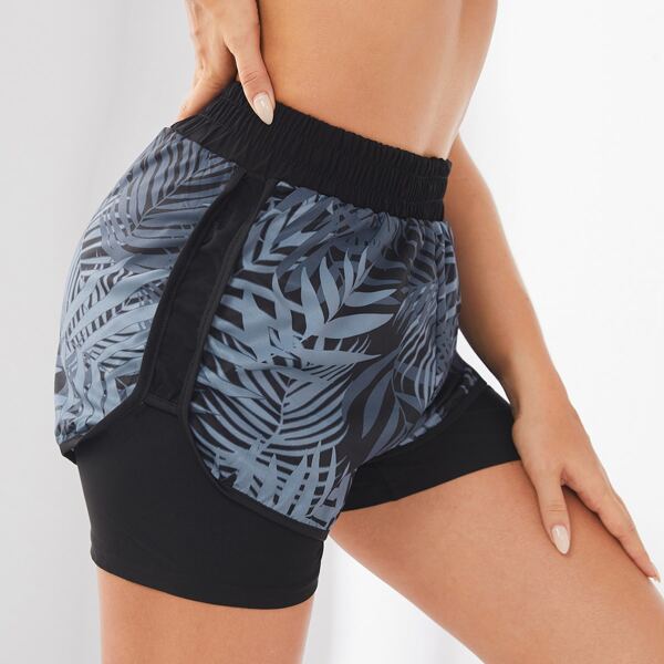

Leaf Print Combo Sports Shorts, Multicolor