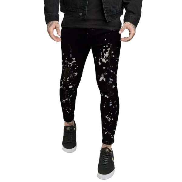 

Men Graphic Print Skinny Jeans, Black