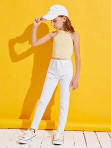 SHEIN Jeans rotos con cremallera - Blanco - Ver 3