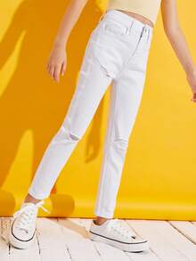 SHEIN Jeans rotos con cremallera - Blanco - Ver 4