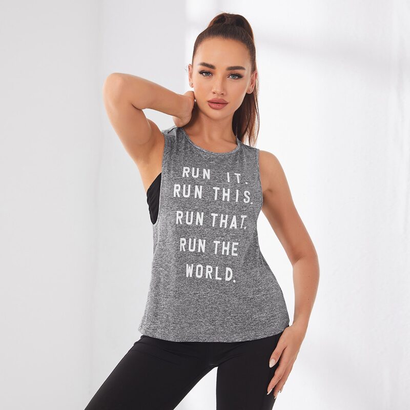 

1pc Slogan Graphic Sports Tank Top, Grey