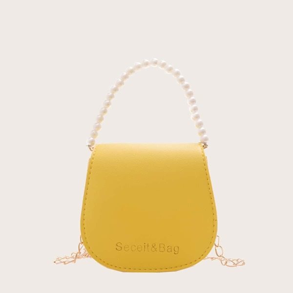 

Girls Letter Embossed Chain Satchel Bag, Yellow