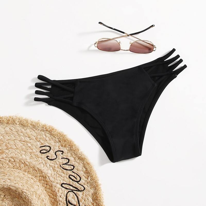 

Solid Cut Out Bikini Bottom, Black