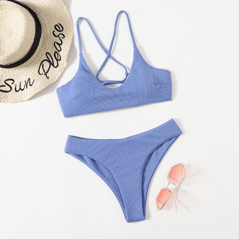 

Lace Up Back Bikini Swimsuit, Blue