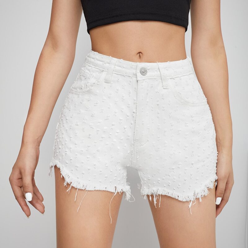 

Raw Hem Denim Shorts, White