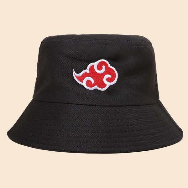

Men Cloud Embroidered Bucket Hat, Black