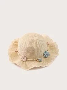 Sombrero de paja de niñas con flor con bolso - Beis - Ver 2