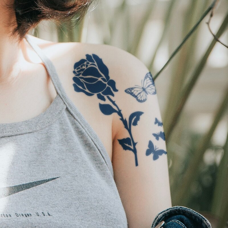 

1sheet Flower Pattern Tattoo Sticker, Blue