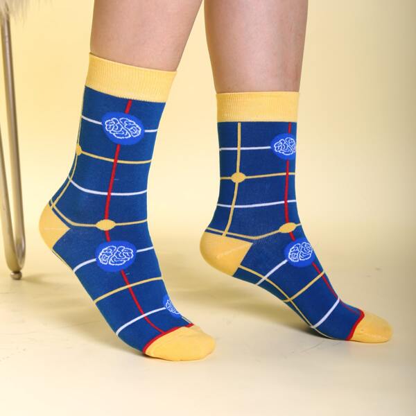 

Men Brain Pattern Crew Socks, Royal blue