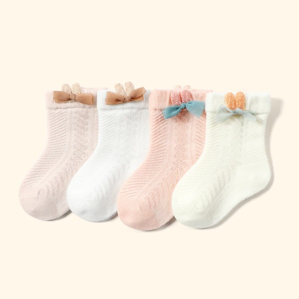

4pairs Baby Bow Knot Decor Socks, Multicolor