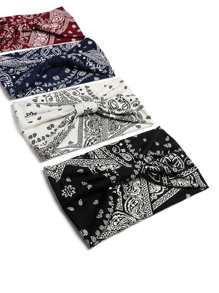 Boho風格4入組瑜伽運動頭帶套裝，彈性防滑糖果色寬髮帶適用於運動、跑步、吸汗，適合女性，寬版